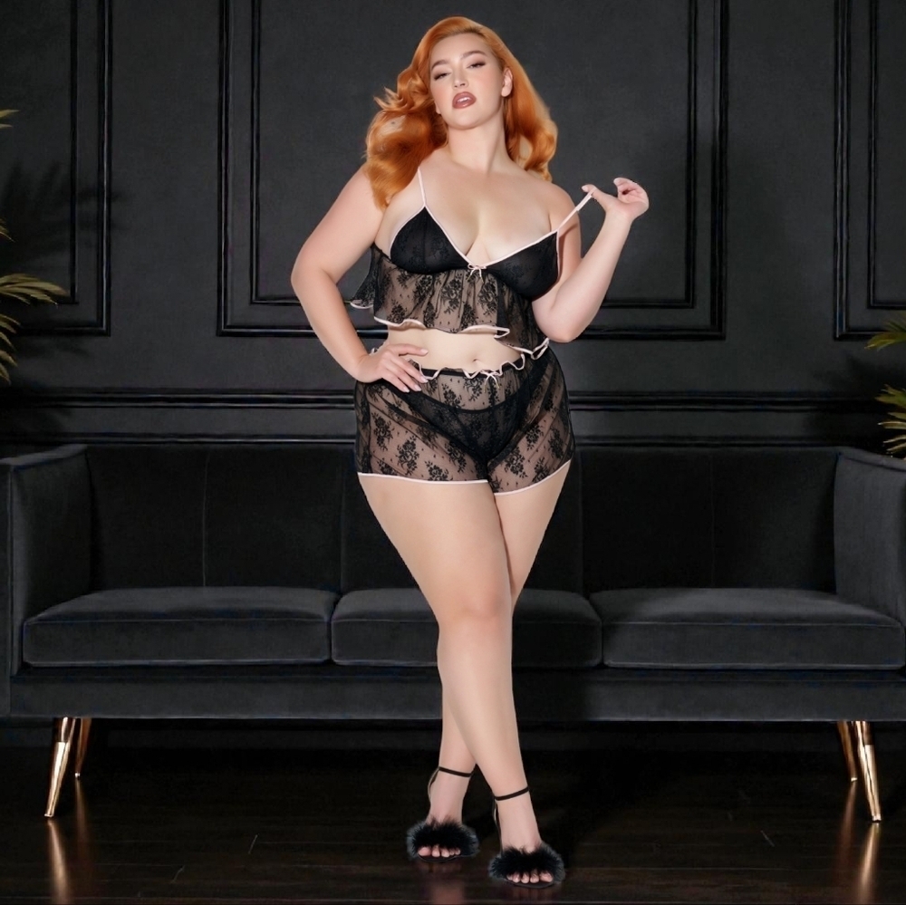 Rosalind Lace & Satin Trimmed Sleep Cami & Shortie